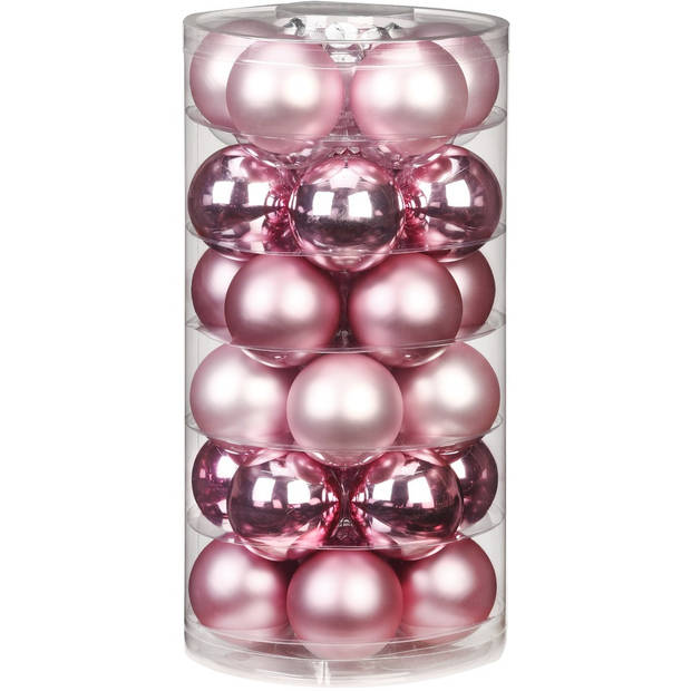42x stuks glazen kerstballen roze 6 en 8 cm glans en mat - Kerstbal