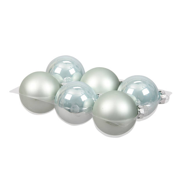 12x stuks glazen kerstballen mintgroen (oyster grey) 8 cm mat/glans - Kerstbal