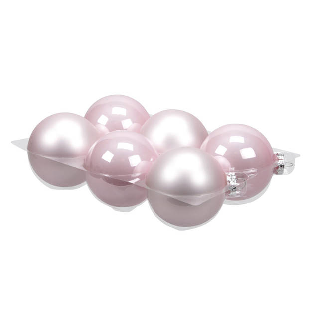 Othmar Decorations Kerstballen - 6 ST - roze - glas - 8 cm - Kerstbal