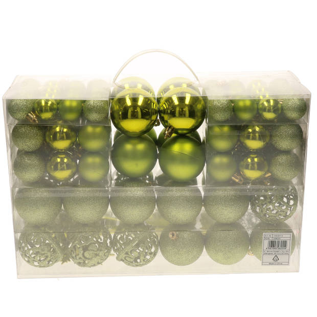 100x stuks kunststof kerstballen lime groen 3, 4 en 6 cm - Kerstbal