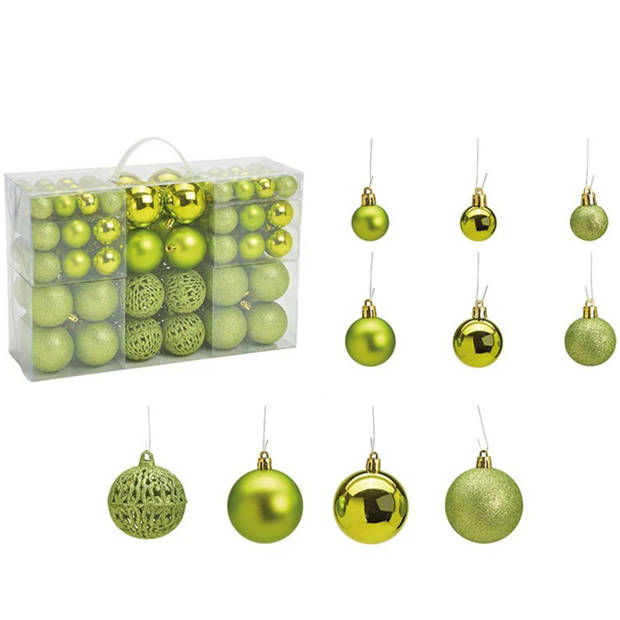 100x stuks kunststof kerstballen lime groen 3, 4 en 6 cm - Kerstbal