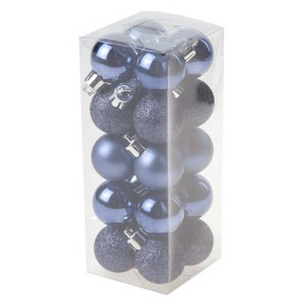 60x stuks kleine kunststof kerstballen donkerblauw 3 cm - Kerstbal