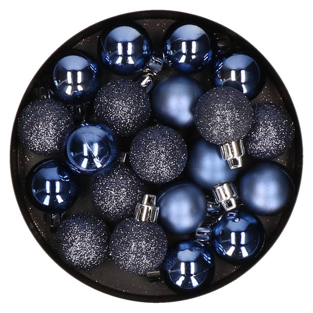 60x stuks kleine kunststof kerstballen donkerblauw 3 cm - Kerstbal