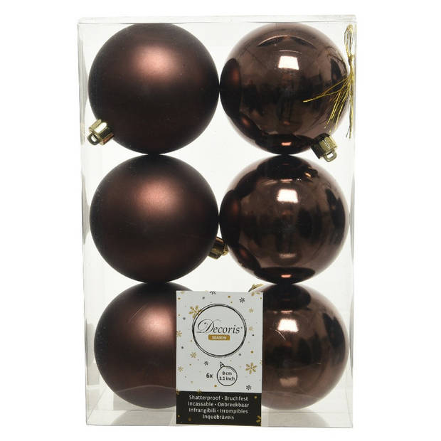 Kerstversiering kunststof kerstballen donkerbruin 6-8 cm pakket van 49x stuks - Kerstbal
