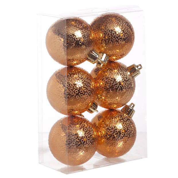 12x Koperen cirkel motief kerstballen 6 cm kunststof - Kerstbal