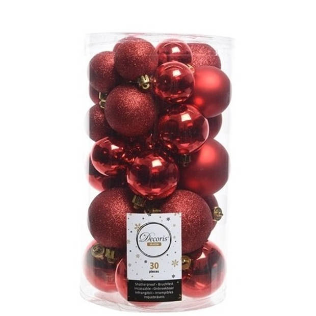 Kerstballen 60x stuks - mix rood/donkerblauw - 4-5-6 cm - kunststof - Kerstbal