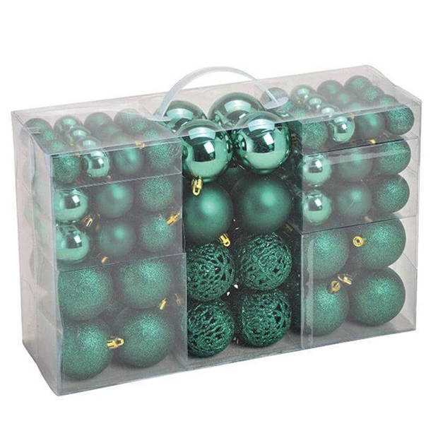 100x Emerald groene kunststof kerstballen 3/4/6 cm - Kerstbal