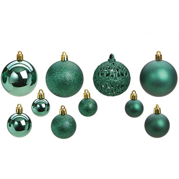 100x Emerald groene kunststof kerstballen 3/4/6 cm - Kerstbal