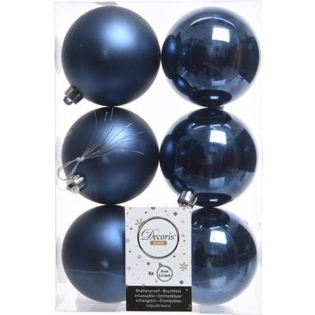 18x Kunststof kerstballen glanzend/mat donkerblauw 8 cm kerstboom versiering/decoratie - Kerstbal