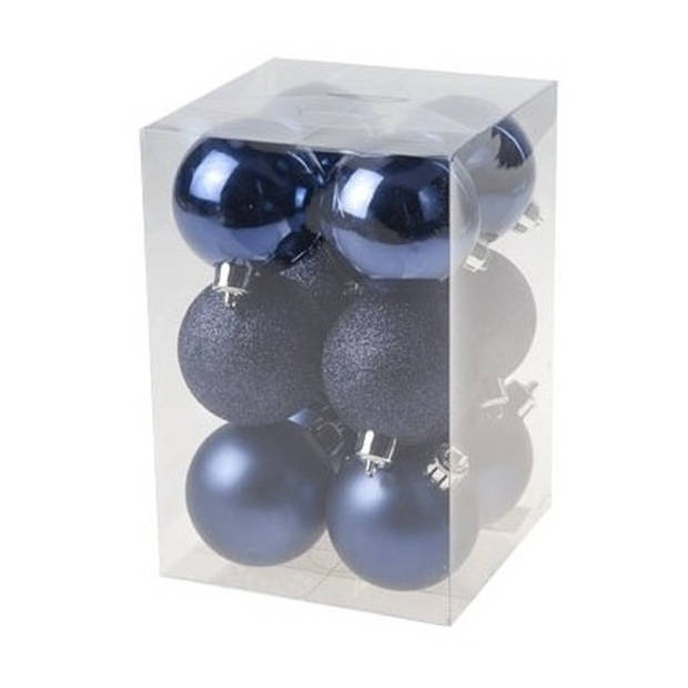 24x stuks kunststof kerstballen mix van donkerblauw en donkerrood 6 cm - Kerstbal