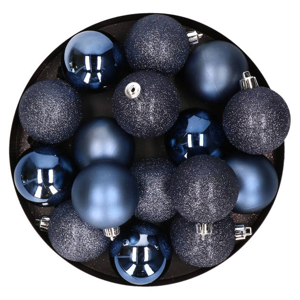 12x Kunststof kerstballen glanzend/mat donkerblauw 6 cm versiering - Kerstbal