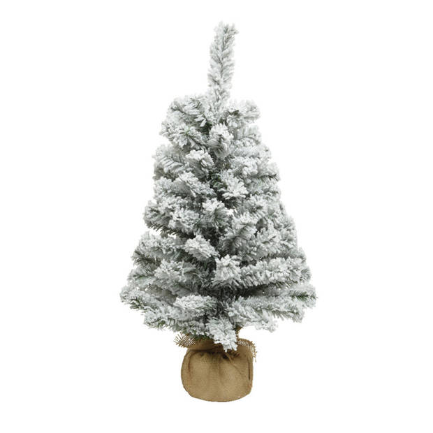 Mini kerstboom - 60 cm - met sneeuw en kerstverlichting warm wit - Kunstkerstboom