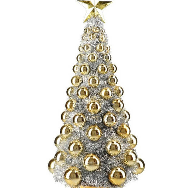 Complete mini kunst kerstboompje/kunstboompje zilver/goud met kerstballen 50 cm - Kunstkerstboom
