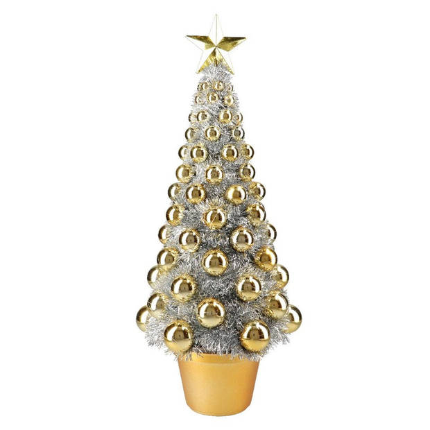 Bellatio decorations Kunstkerstboom - mini - zilver met goud - 50 cm - Kunstkerstboom