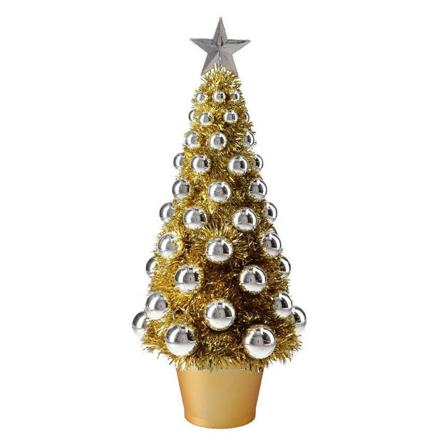 Complete mini kunst kerstboompje/kunstboompje goud/zilver met kerstballen 40 cm - Kunstkerstboom