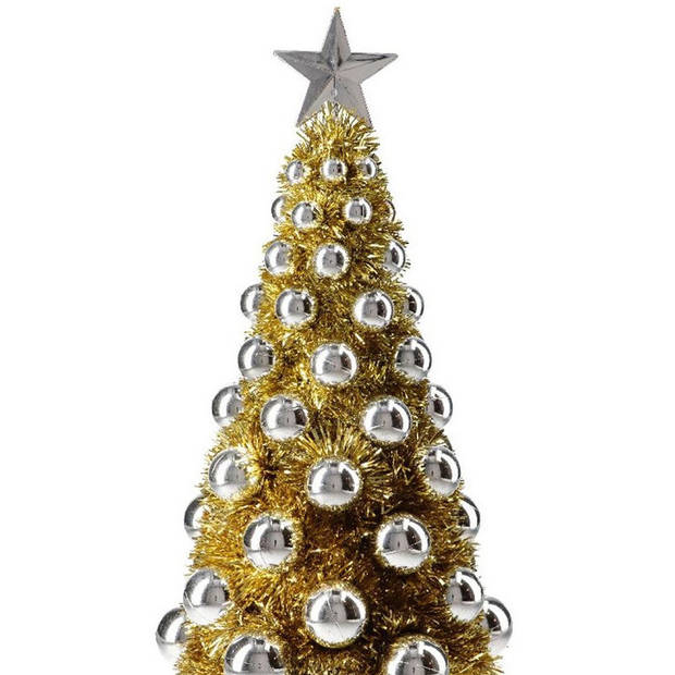 Complete mini kunst kerstboompje/kunstboompje goud/zilver met kerstballen 40 cm - Kunstkerstboom