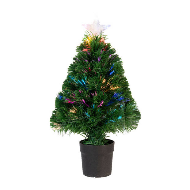 Alert klok geef de bloem water Fiber optic kerstboom/kunst kerstboom met verlichting en ster piek 90 cm -  Kunstkerstboom | Blokker