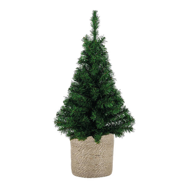 Kunstboom/kunst kerstboom 75 cm met naturel jute pot - Kunstkerstboom