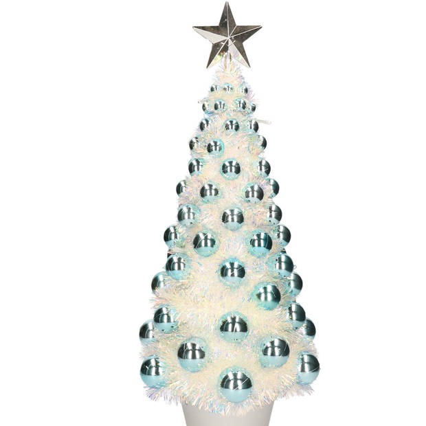Kunstkerstboom compleet met lichtjes en ballen blauw 50 cm - Kunstkerstboom