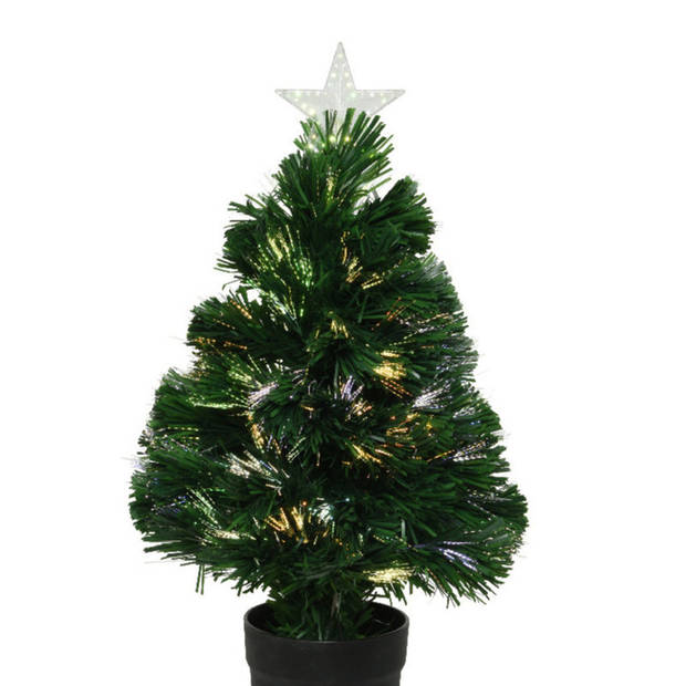 Fiber optic kerstboom/kunst kerstboom met verlichting en ster piek 60 cm - Kunstkerstboom