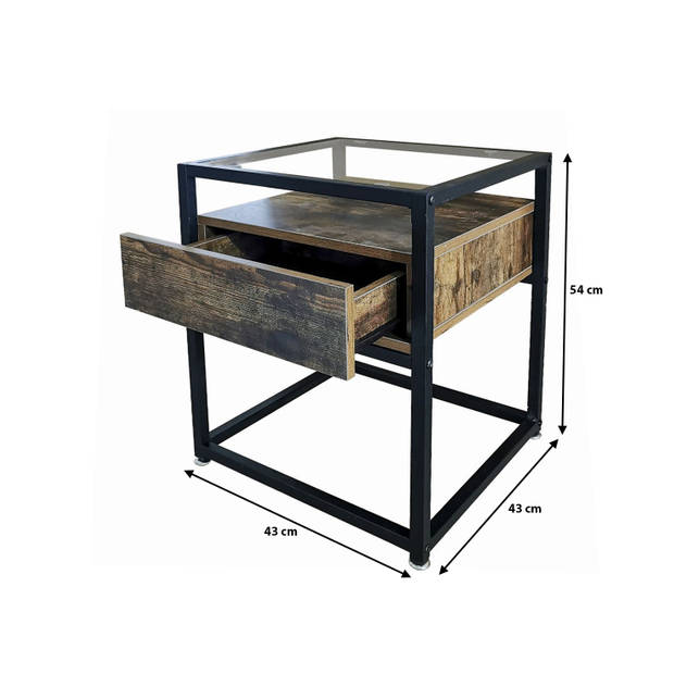 Nachtkastje Luke 43x43x54cm bijzettafel donker hout industrieel side table