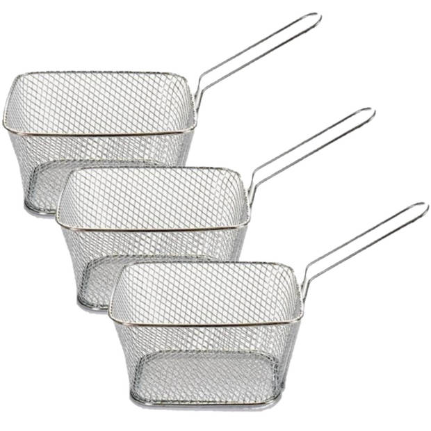 Set van 3x stuks patat/snack serveermandje/frituurmandje van ijzer 23 cm - Serveerschalen