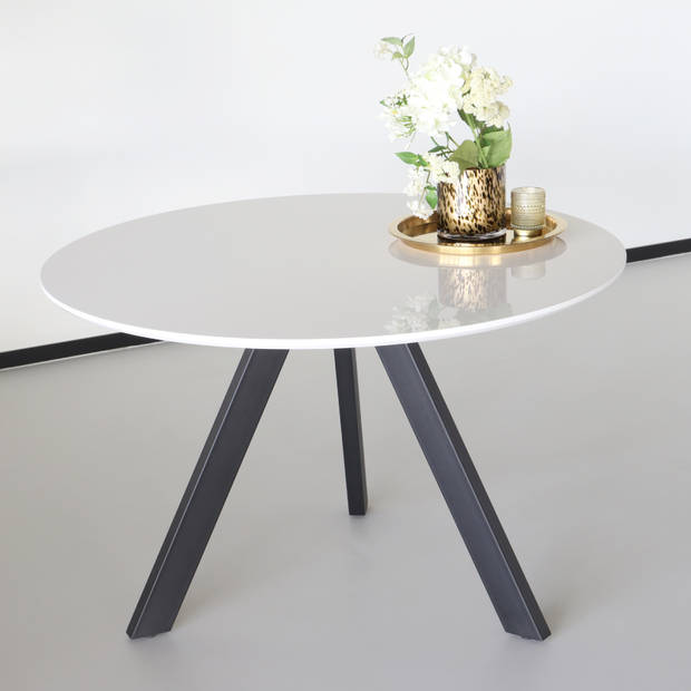 Eettafel rond Ronsi wit met zwarte poten 120cm ronde tafel