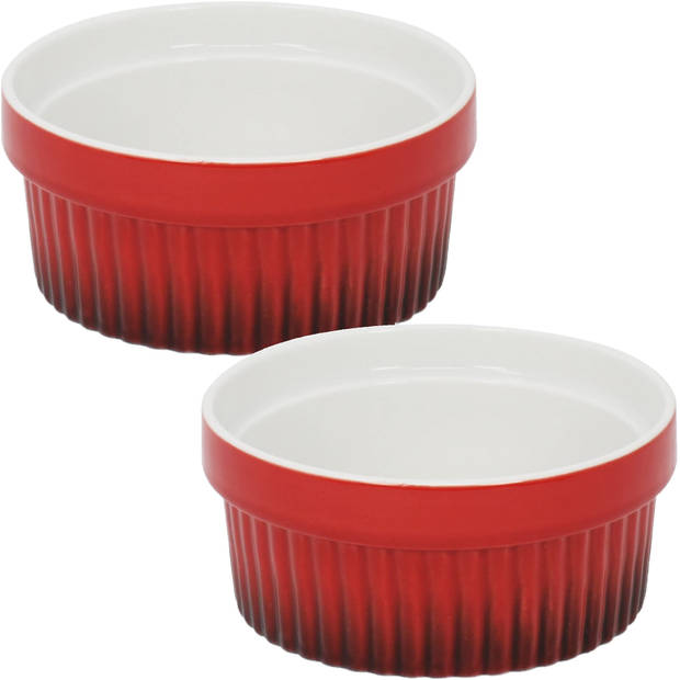 2x Creme brulee schaaltjes/bakjes rood 9 cm van porselein - Serveerschalen