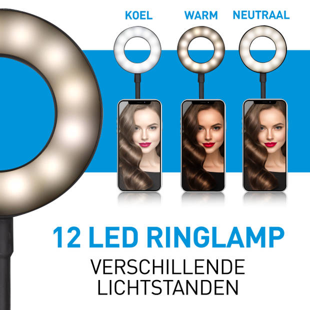 Grundig Selfie Studio Ringlamp - Ringlight - Ringlicht - Selfie Lamp - Social Media en Vlogs - met Tafelklem
