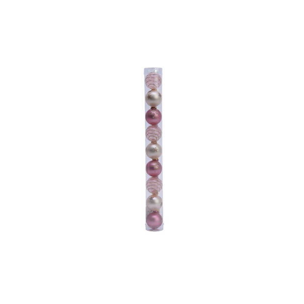 9 Glazen kerstballen 3 cm mix fluweel roze parel poeder roze Decoris