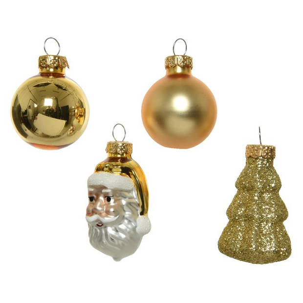 9 Glazen kerstballen en figuren mix licht goud Decoris