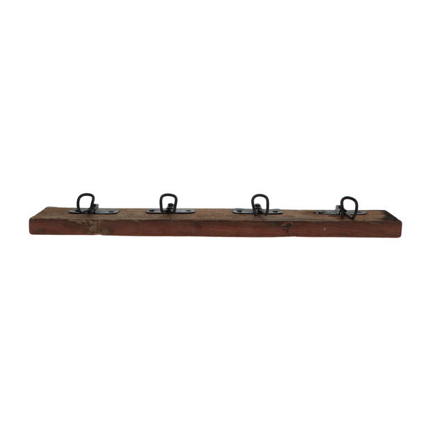 Houten Kapstok met 4 metalen Haken 56 cm - Bruin