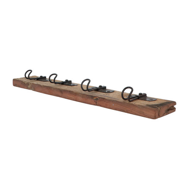 Houten Kapstok met 4 metalen Haken 56 cm - Bruin