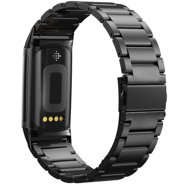 SmartphoneClip Metaal Schakel Bandje Zwart geschikt voor Fitbit Charge 5