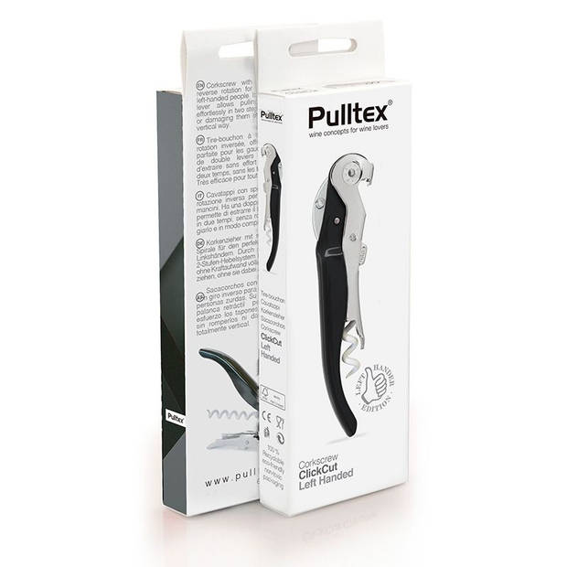 Pulltex Pullparrot RVS Kurkentrekker Linkshandig Zwart - ClickCut systeem - Verwijder Moeiteloos de Kurk - Eenvoudig