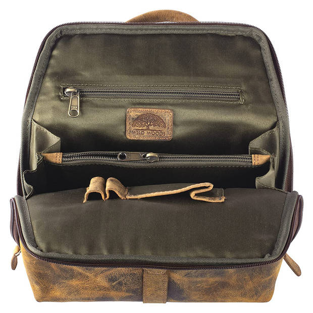 WILD WOODS Compacte Leren Dames Rugtas - Backpack / Rugzak - Buffelleer - Vintage Bruin