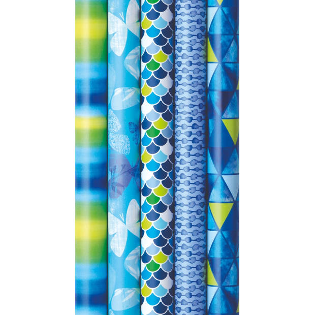 Blue luxe cadeaupapier inpakpapier - 200 x 70 cm - 3 rollen