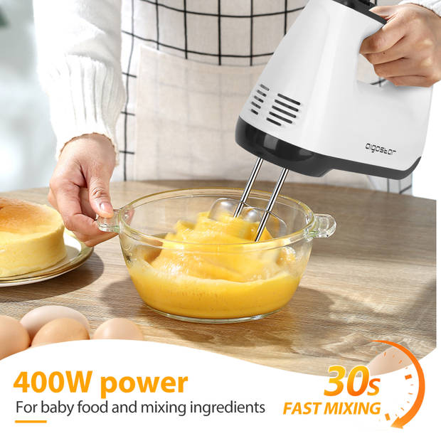 Aigostar 30XMJ - Mixer - Pudding Handmixer - 400W - Wit