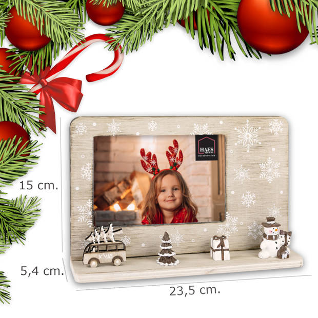 HAES DECO - Fotolijst Kerst met kerstboom en Sneeuwpop voor Foto 10 x 15 - HLS2346