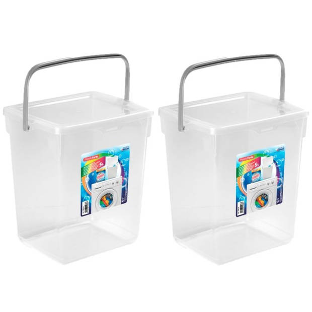 Opslagbox/emmer kunststof met deksel transparant 5 liter 20 x 17 x 23 cm - Opbergbox