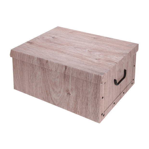 Opbergdoos/opberg box van karton met hout print bruin 37 x 30 x 16 cm - Opbergbox