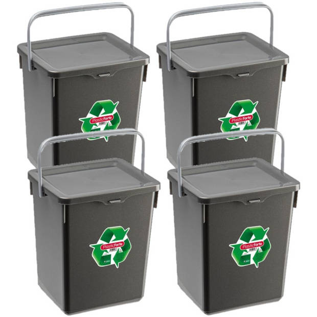 2x stuks opslagboxen/emmers kunststof met deksel antraciet 5 liter 20 x 17 x 23 cm - Opbergbox