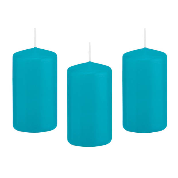 8x Kaarsen turquoise blauw 5 x 10 cm 23 branduren sfeerkaarsen - Stompkaarsen