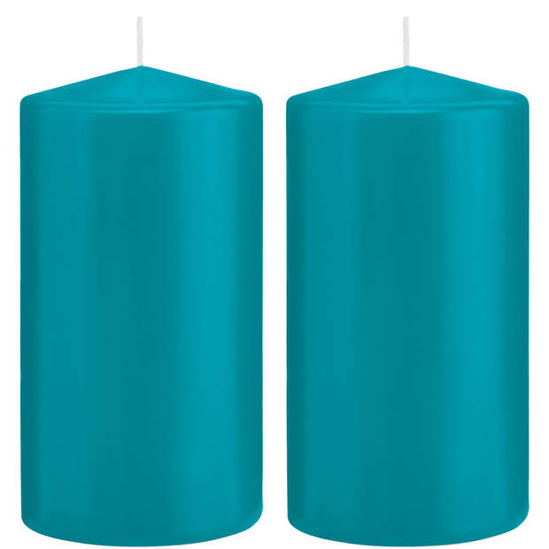 2x Kaarsen turquoise blauw 8 x 15 cm 69 branduren sfeerkaarsen - Stompkaarsen