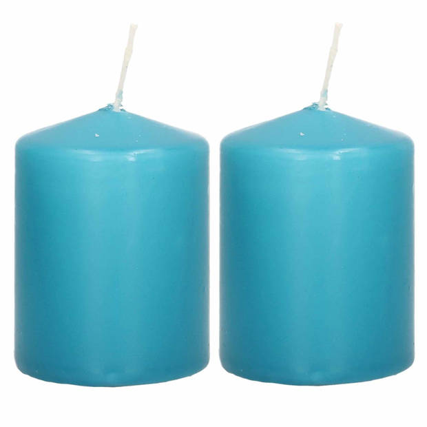 2x Kaarsen turquoise blauw 6 x 8 cm 21 branduren sfeerkaarsen - Stompkaarsen