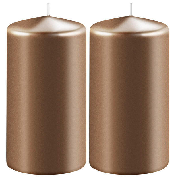 2x Kaarsen metallic koper 6 x 8 cm 27 branduren sfeerkaarsen - Stompkaarsen