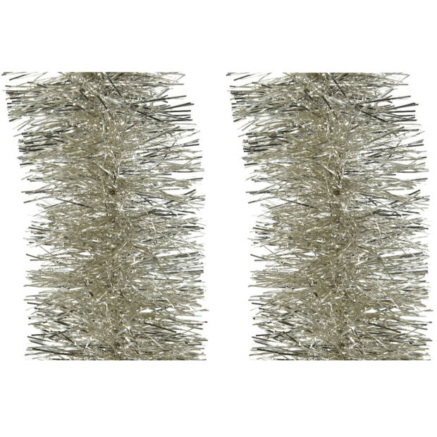 3x Kerst lametta guirlande licht parel/champagne 10 cm breed x 270 cm kerstboom versiering/decoratie - Kerstslingers