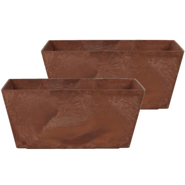 Set van 2x stuks bloempot/plantenpot balkonbak van gerecycled kunststof terra bruin D37x17 en H17 cm - Plantenbakken