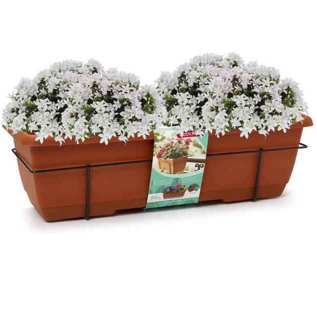 1x Balkon/schutting plantenbak/bloembak terracotta 60 cm met hanger - Plantenbakken