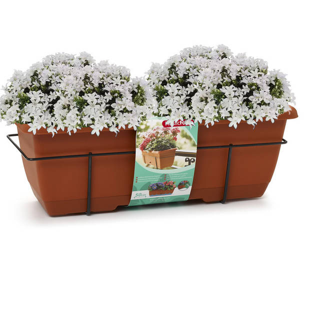 1x Balkon/schutting plantenbak/bloembak terracotta 50 cm met hanger - Plantenbakken
